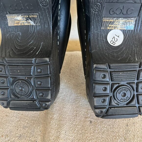 Golc Handcrafted Black Leather Windows Cats Clogs/Mules Sz 39 8-8.5 - Picture 8 of 10